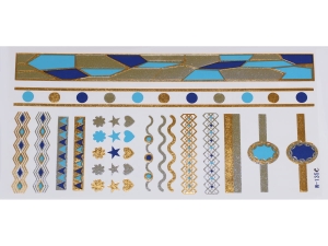 Gold Silver Blue | Metallic Jewelry Tattoo SADA OBTISKŮ W-135C (21x11cm)