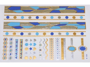 Gold Silver Blue | Metallic Jewelry Tattoo SADA OBTISKŮ W-169C (21x15cm)