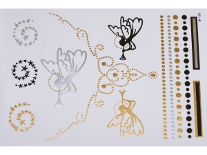 Gold Silver Black | Metallic Jewelry Tattoo SADA OBTISKŮ W-179 (21x15cm)