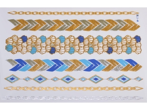 Gold Silver Blue | Metallic Jewelry Tattoo SADA OBTISKŮ W-173C (21x15cm)