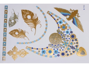 Gold Silver Blue | Metallic Jewelry Tattoo SADA OBTISKŮ W-116C (21x15cm)