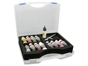 Createx Kufr barev Transparent & Opaque (11x60ml Paint, 1x60ml Cleaner, 1x Iwata Neo BCN Airbrush)