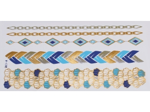 Gold Silver Blue | Metallic Jewelry Tattoo SADA OBTISKŮ W-136C (21x11cm)