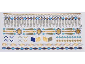 Gold Silver Blue | Metallic Jewelry Tattoo SADA OBTISKŮ W-127C (21x11cm)