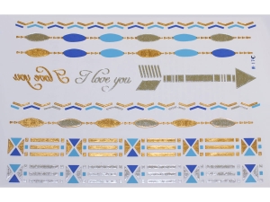 Gold Silver Blue | Metallic Jewelry Tattoo SADA OBTISKŮ W-174C (21x15cm)