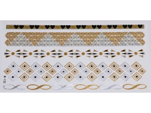 Gold Silver Black | Metallic Jewelry Tattoo SADA OBTISKŮ W-132 (21x11cm)