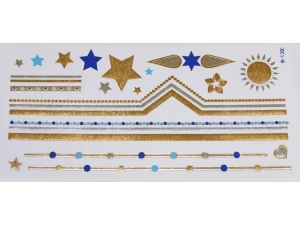 Gold Silver Blue | Metallic Jewelry Tattoo SADA OBTISKŮ W-130C (21x11cm)