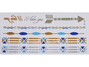 Gold Silver Blue | Metallic Jewelry Tattoo SADA OBTISKŮ W-131C (21x11cm)