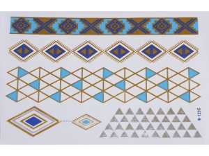 Gold Silver Blue | Metallic Jewelry Tattoo SADA OBTISKŮ W-123C (21x15cm)