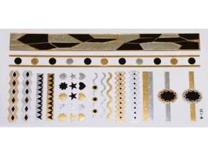 Gold Silver Black | Metallic Jewelry Tattoo SADA OBTISKŮ W-135 (21x11cm)