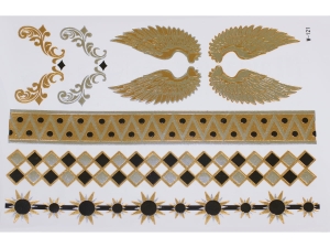 Gold Silver Black | Metallic Jewelry Tattoo SADA OBTISKŮ W-121 (21x15cm)