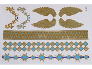 Gold Silver Blue | Metallic Jewelry Tattoo SADA OBTISKŮ W-121C (21x15cm)