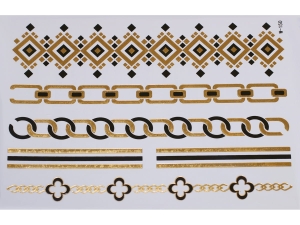 Gold Black | Metallic Jewelry Tattoo SADA OBTISKŮ W-150 (21x15cm)