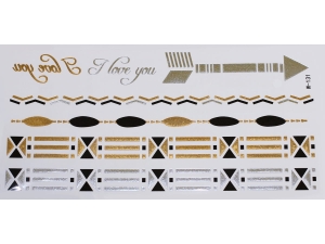 Gold Silver Black | Metallic Jewelry Tattoo SADA OBTISKŮ W-131 (21x11cm)