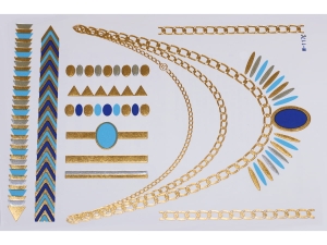 Gold Silver Blue | Metallic Jewelry Tattoo SADA OBTISKŮ W-117C (21x15cm)