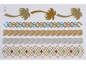 Gold Silver Blue | Metallic Jewelry Tattoo SADA OBTISKŮ W-122C (21x15cm)