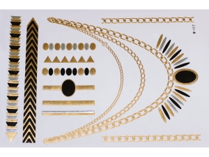 Gold Silver Black | Metallic Jewelry Tattoo SADA OBTISKŮ W-117 (21x15cm)