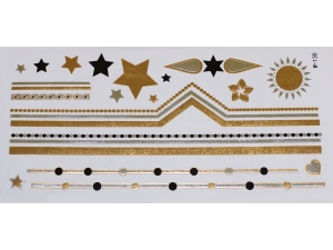 Gold Silver Black | Metallic Jewelry Tattoo SADA OBTISKŮ W-130 (21x11cm)
