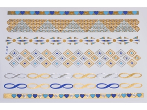 Gold Silver Blue | Metallic Jewelry Tattoo SADA OBTISKŮ W-171C (21x15cm)