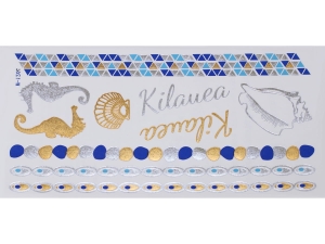 Gold Silver Blue | Metallic Jewelry Tattoo SADA OBTISKŮ W-126C (21x11cm)