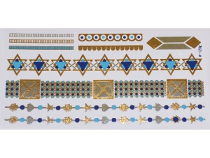 Gold Silver Blue | Metallic Jewelry Tattoo SADA OBTISKŮ W-128C (21x11cm)