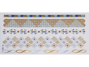 Gold Silver Blue | Metallic Jewelry Tattoo SADA OBTISKŮ W-132C (21x11cm)