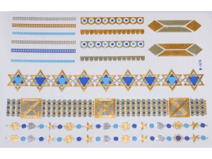 Gold Silver Blue | Metallic Jewelry Tattoo SADA OBTISKŮ W-167C (21x15cm)